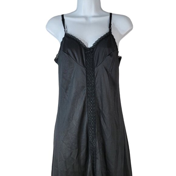 Sears Nylon Slip Black SZ 34 Lace Trim Average Knee Length Adj Doesn't Slip VTG - Picture 2 of 9